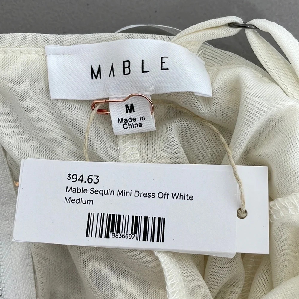 Mable Dress NWT Mini Sequin Sleeveless Scoop Neck Off White Pink Size Medium M - Picture 11 of 15